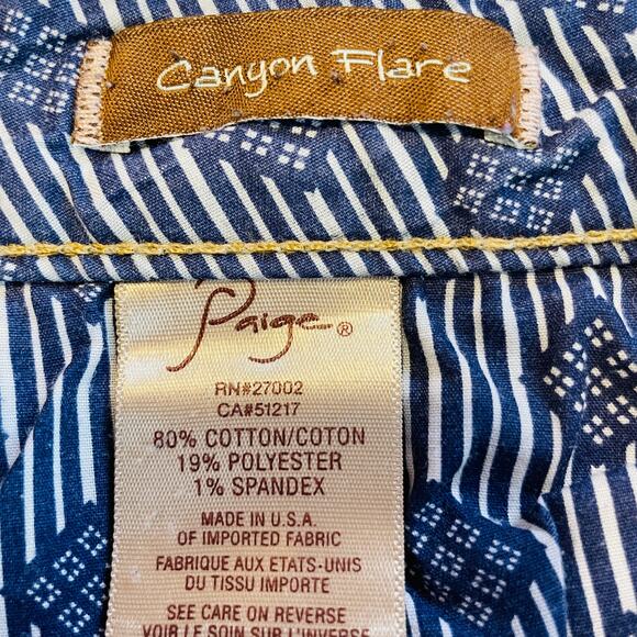 Paige Canyon Medium Dark Blue Wash Flare Leg Low Rise Denim Jeans W28 - Picture 8 of 14